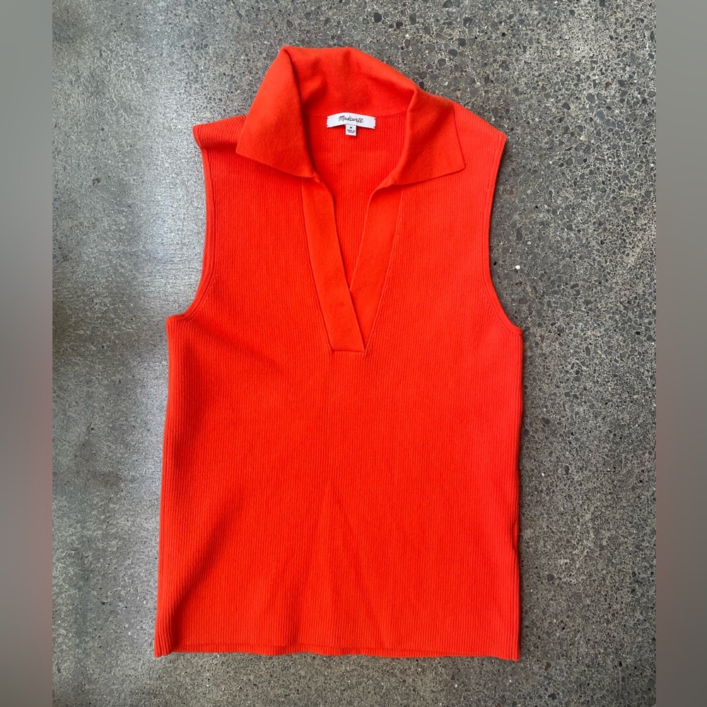Madewell Sleeveless Collared Tank - Vivid Orange-Red